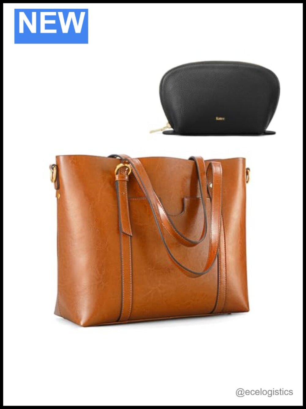 Soft Leather Tote Bag with Cosmetic Makeup Bag, Shoulder Handbag Purse with